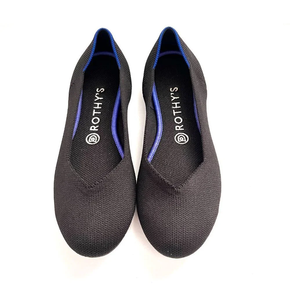 Rothy's The Flat Shoes Black Blue Trim Wardrobe Staple Ballerina Flats